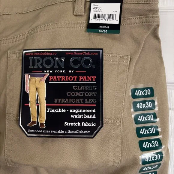 NWT Iron Co Patriot Pants 40x30 Classic Comfort Straight Leg Khaki - Picture 3 of 4